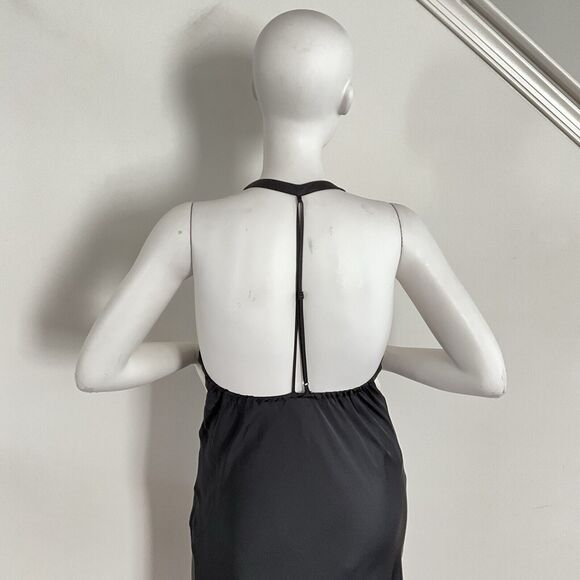 Free People Dress M Black Square Neck Halter Happy Hour Slit Side Midi - Picture 12 of 13